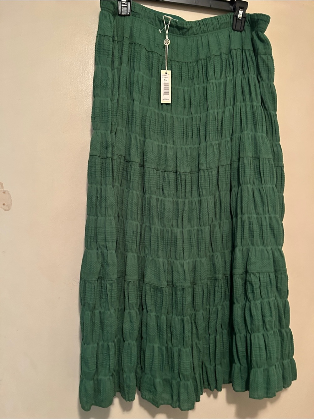 Max Studio Green Textured Tiered Maxi Skirt